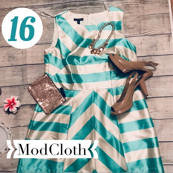 ivy blu Dresses & Skirts - Modcloth 👗 Blue Chevron Dress NWOT size 16 & 12